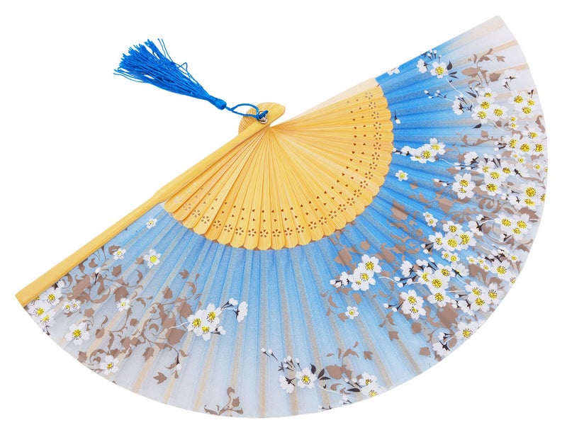 Amajiji 8.27"(21cm) Hand Held Bamboo Silk Folding Fan Hand Fan,Chinese/Japanese Charming Elegant Vintage Retro Style,Women Ladys Girls Best Gifts (SkyBlue) - Image 4