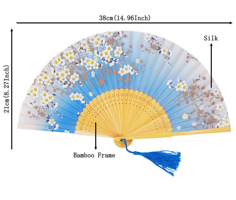 Amajiji 8.27"(21cm) Hand Held Bamboo Silk Folding Fan Hand Fan,Chinese/Japanese Charming Elegant Vintage Retro Style,Women Ladys Girls Best Gifts (SkyBlue) - Image 2