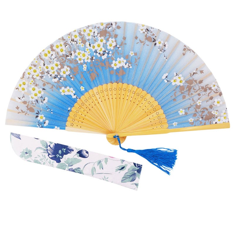 Amajiji 8.27"(21cm) Hand Held Bamboo Silk Folding Fan Hand Fan,Chinese/Japanese Charming Elegant Vintage Retro Style,Women Ladys Girls Best Gifts (SkyBlue) - Image 1