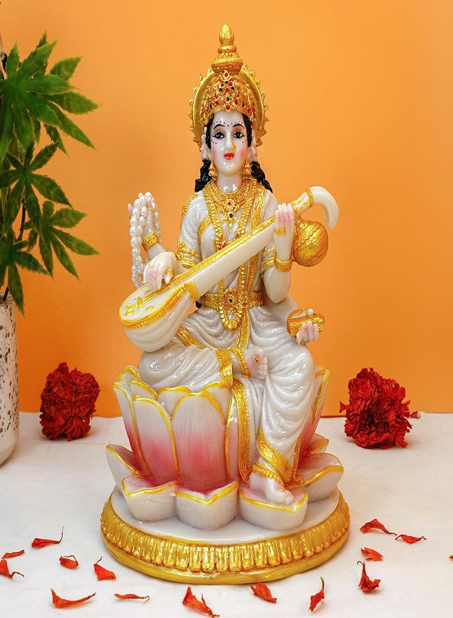 BangBangDa Big Hindu Goddess Saraswati Statue – 8.7”H India God Saraswati Idol Home Office Temple Mandir Pooja Decor Diwali Puja Gifts Indian Gifts for Man Woman Friends - Image 1