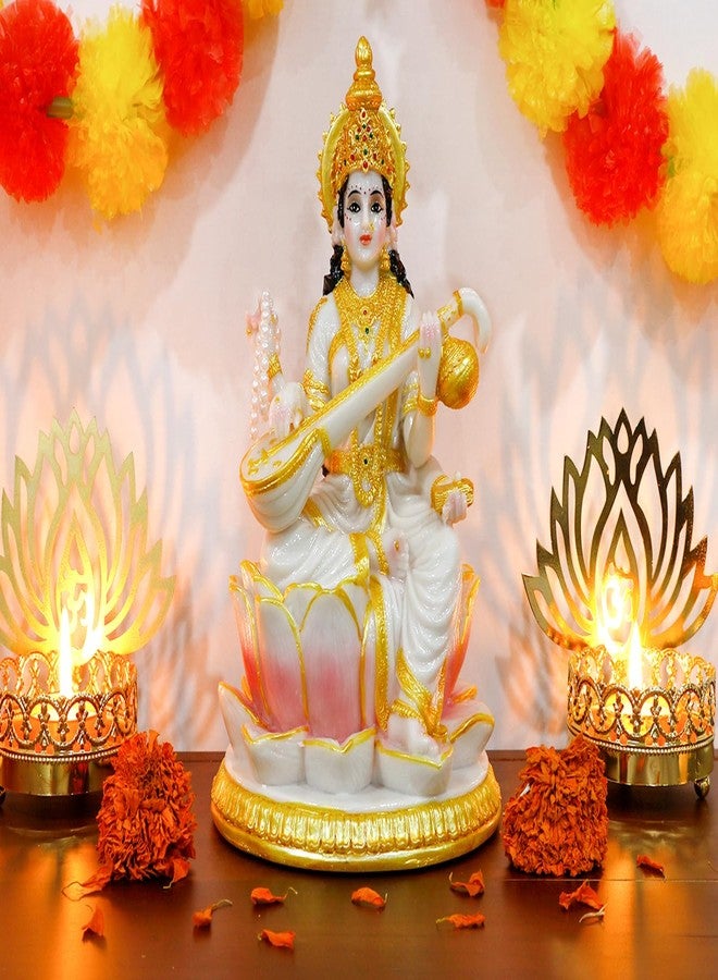 BangBangDa Big Hindu Goddess Saraswati Statue – 8.7”H India God Saraswati Idol Home Office Temple Mandir Pooja Decor Diwali Puja Gifts Indian Gifts for Man Woman Friends - Image 4