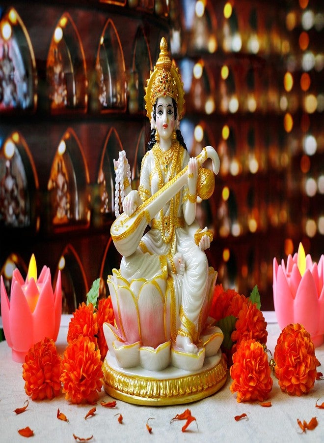 BangBangDa Big Hindu Goddess Saraswati Statue – 8.7”H India God Saraswati Idol Home Office Temple Mandir Pooja Decor Diwali Puja Gifts Indian Gifts for Man Woman Friends - Image 3