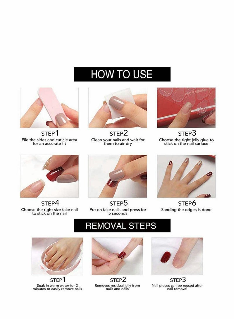 Excefore Yellow Luxury Fake Nails Super Long Press on Flowers Rhinestone Nails Pink Square Acrylic False Nails With Glue Sticker Prom Women's Nails False Nail - Tips 24 pcs - Image 5