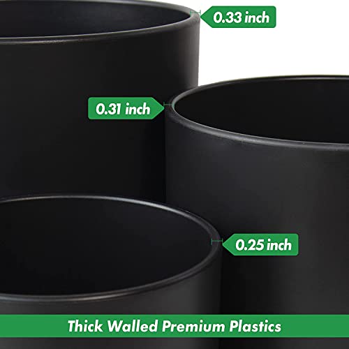 D'vine Dev 8 Inch 10 Inch 12 Inch, Set of 3 Plastic Planter Pots for Plants with Drainage Hole and Seamless Saucers, Black Color, X-Large, 74-V-B-5 - Image 5