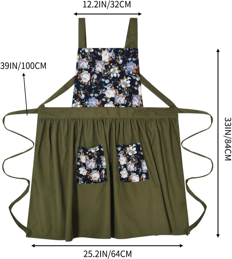 Pinknoke Vintage Pinafore Apron Dress for Women with Pockets Cute Floral Chef Aprons for Kitchen Cooking Baking Gardening - Image 4