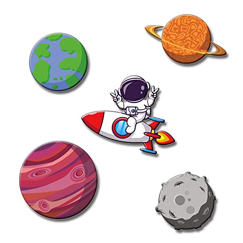 Yey Fridge Magnets Set Space Design with Planets and Astronaut for Home, Kitchen and Office Decoration (Multicolour, 3x2 inches) Set of 5 Magnets - Image 1