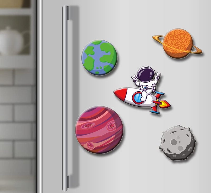 Yey Fridge Magnets Set Space Design with Planets and Astronaut for Home, Kitchen and Office Decoration (Multicolour, 3x2 inches) Set of 5 Magnets - Image 3