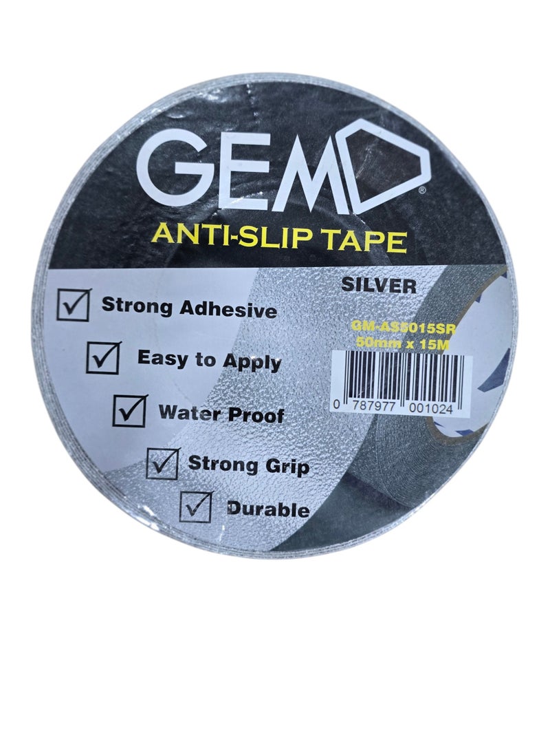 جم شريط جيم مانع للانزلاق 50 مم × 15 م فضي لاصق قوي قبضة متينة - Image 1