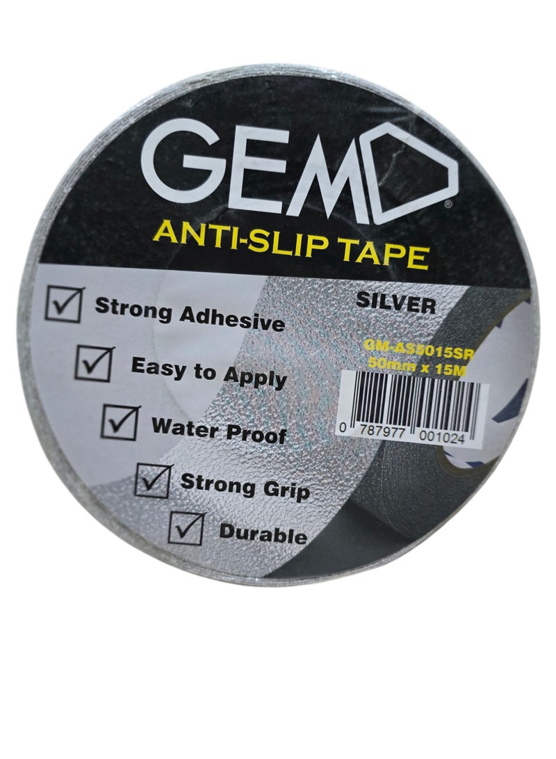 جم شريط جيم مانع للانزلاق 50 مم × 15 م فضي لاصق قوي قبضة متينة - Image 2