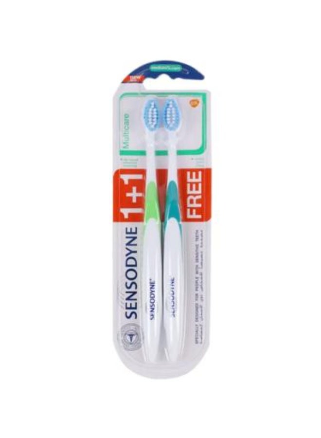 Multicare Toothbrush, Gentle on Enamel, Medium Bristles, 2-Pack 1+1 Free - Color May Vary
