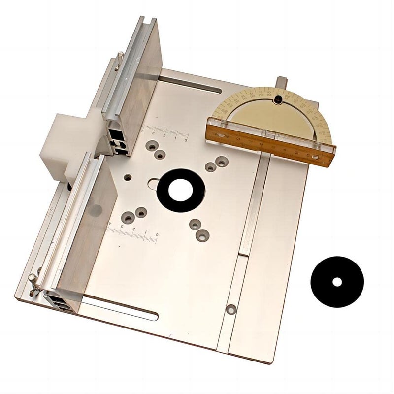 KETIPED Aluminium Router Table Insert PlateWoodworking Benches Router Flip Plate with Miter Gauge Guide Aluminium Fence Sliding BracketsMultifunctional Trimming Engraving TableSilver051