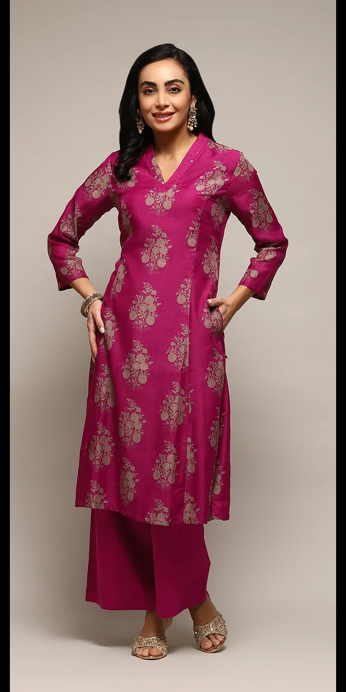 بيبا طقم بدلة كورتا بالازو مطبوعة على شكل A بمزيج قطني باللون الأرجواني