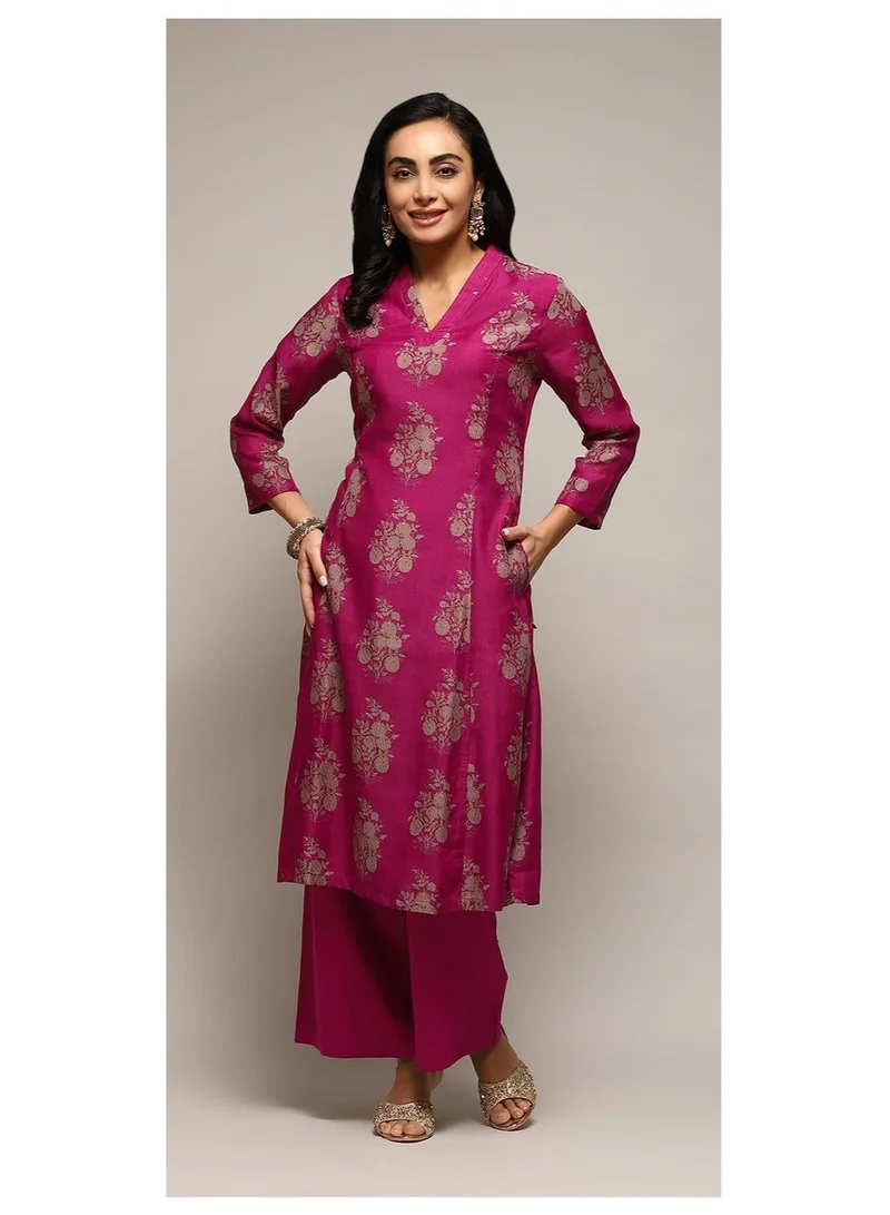 بيبا طقم بدلة كورتا بالازو مطبوعة على شكل A بمزيج قطني باللون الأرجواني