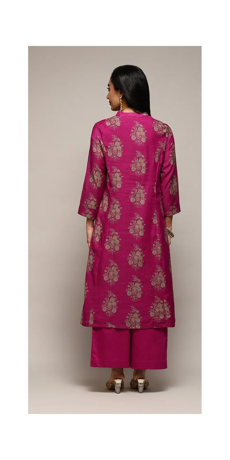 Biba Magenta Magenta Cotton Blend A-Line Printed Kurta Palazzo Suit Set for Women | Best Price UAE