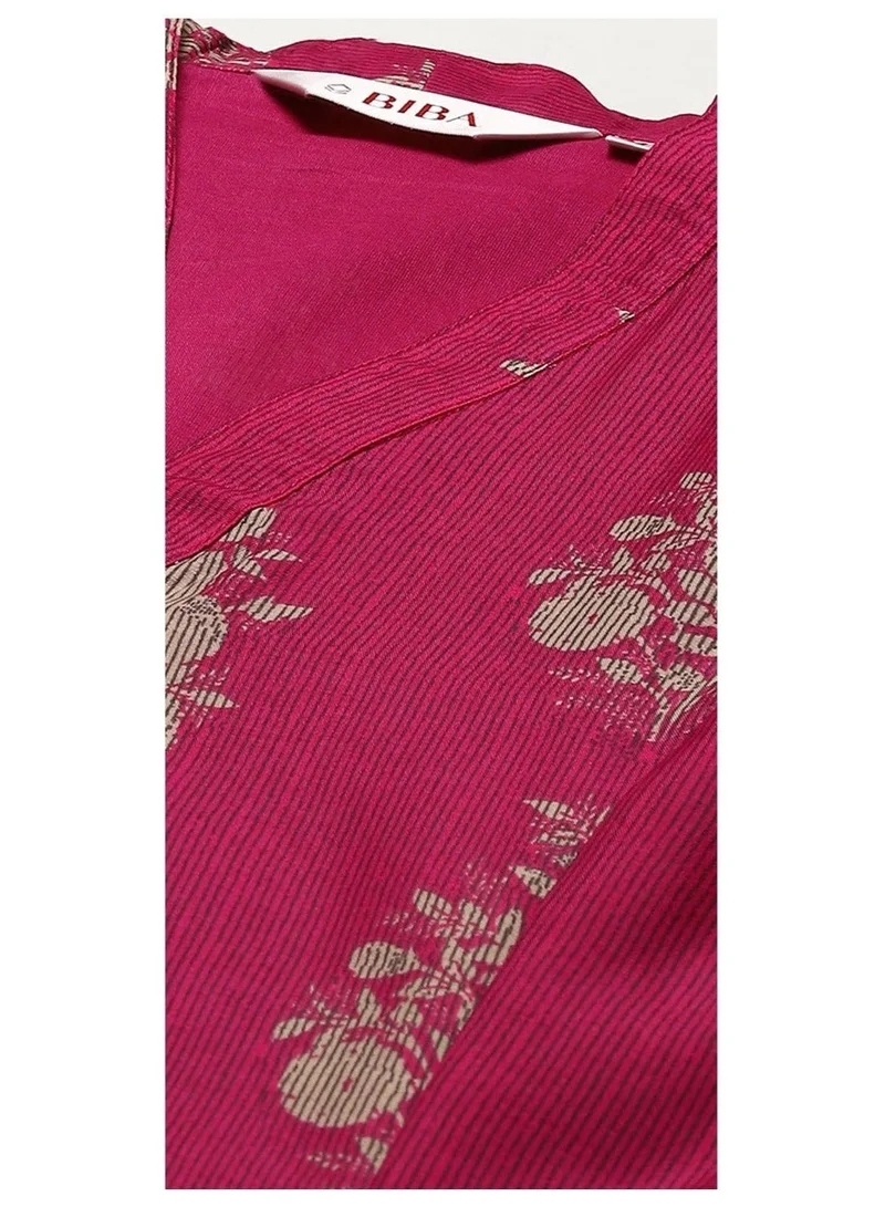 Biba Magenta Magenta Cotton Blend A-Line Printed Kurta Palazzo Suit Set for Women | Best Price UAE