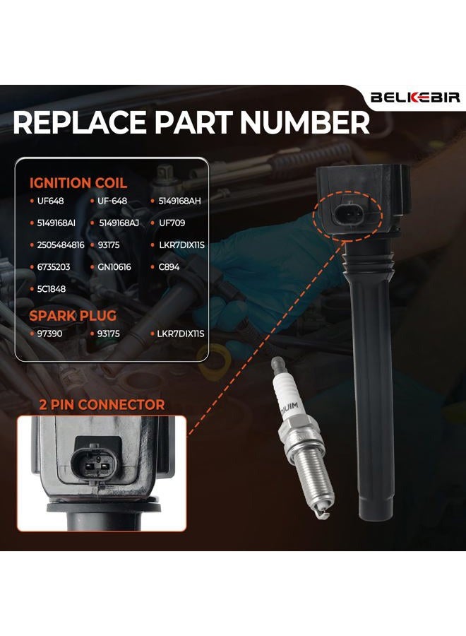 BELKEBIR 6 PCS Ignition Coil Packs & Iridium Spark Plugs Compatible with Dodge Challenger Durango Journey Grand Caravan, Chrysler 200 300, Jeep Grand Cherokee Wrangler, RAM 1500 3.6L V6 Replace UF648 97390 - Image 3