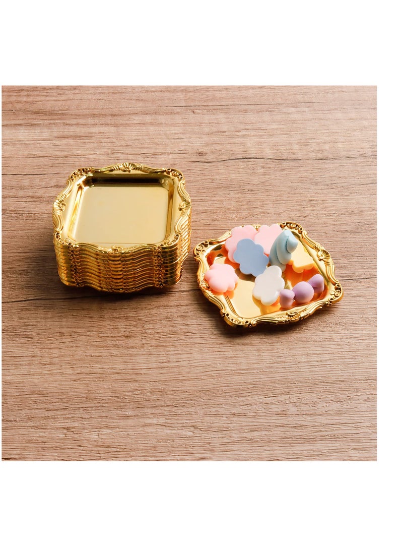 SOLARAE 20 قطعة صينية كعكة مصغرة مع حدود عتيقة لوحات كعكة موسى الذهبية صينية حلويات عرض كعك الكب كيك حامل عرض المجوهرات حامل الأقراط والقلائد والأساور والساعات تخزين المجوهرات - Image 2