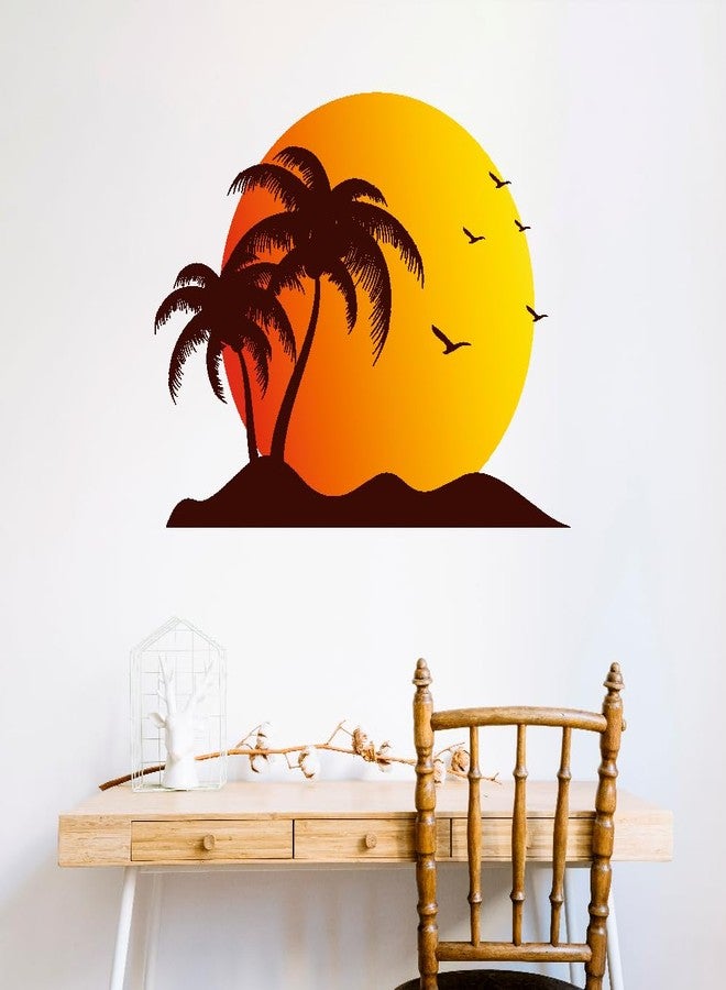Akki Wold Sunset Beach Tree and Birds Wall Decal Sticker, Decorative Wall Decor Sticker, Living Room Sticker (Size - 60CM X 70CM) - Image 2