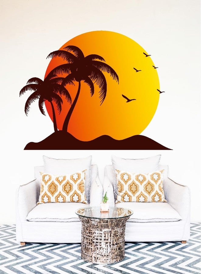 Akki Wold Sunset Beach Tree and Birds Wall Decal Sticker, Decorative Wall Decor Sticker, Living Room Sticker (Size - 60CM X 70CM) - Image 1