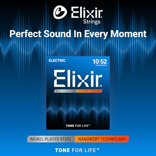 Elixir Strings, Electric Guitar Strings, Nickel Plated Steel with NANOWEB Coating, Longest-Lasting Bright Tone with Comfortable Feel, 6 String Set, Light/Heavy 10-52 - Image 2