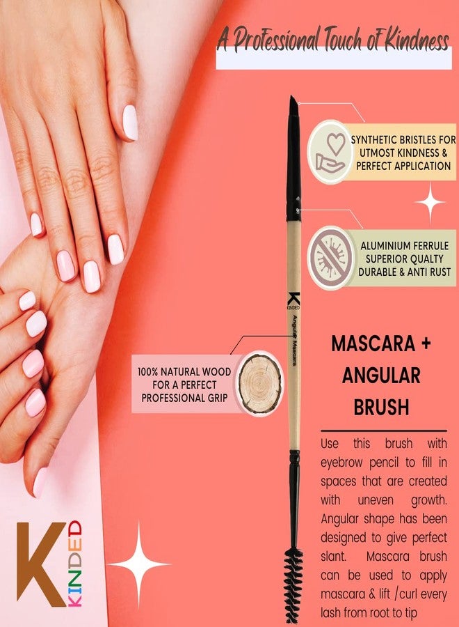 KINDED Mascara Spoolie and Angular Eyebrow Double Sided 2 in 1 Makeup Brush Professional Series for Lashes Curling with Smooth Soft Synthetic Bristles Anti Rust Aluminium Ferrule Wooden Handle Grip - Image 3