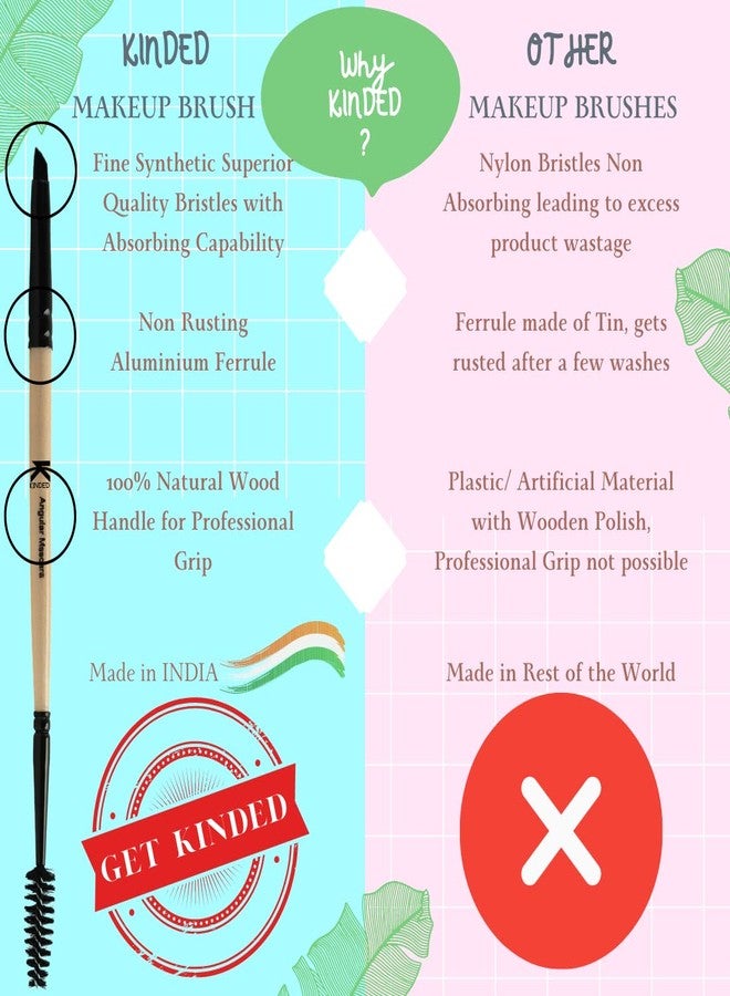 KINDED Mascara Spoolie and Angular Eyebrow Double Sided 2 in 1 Makeup Brush Professional Series for Lashes Curling with Smooth Soft Synthetic Bristles Anti Rust Aluminium Ferrule Wooden Handle Grip - Image 4