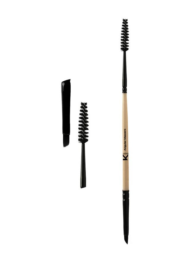 KINDED Mascara Spoolie and Angular Eyebrow Double Sided 2 in 1 Makeup Brush Professional Series for Lashes Curling with Smooth Soft Synthetic Bristles Anti Rust Aluminium Ferrule Wooden Handle Grip - Image 1