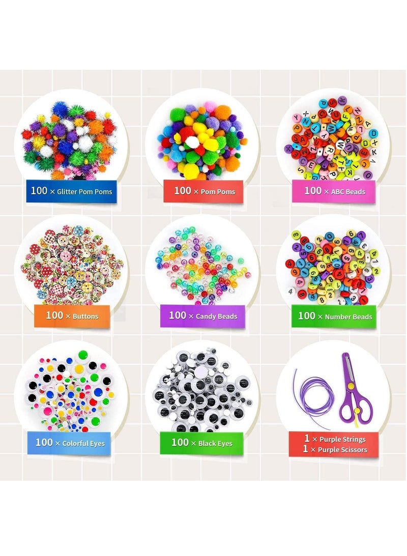 1405 Pcs Art and Craft Supplies for Kids Toddler DIY Craft Art Supply Set Included Pipe Cleaners Pom Poms Feather Folding Storage Box - All in One for Craft DIY Art Supplies Childrens Early Toy - Image 3