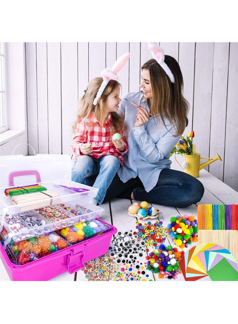1405 Pcs Art and Craft Supplies for Kids Toddler DIY Craft Art Supply Set Included Pipe Cleaners Pom Poms Feather Folding Storage Box - All in One for Craft DIY Art Supplies Childrens Early Toy - Image 2