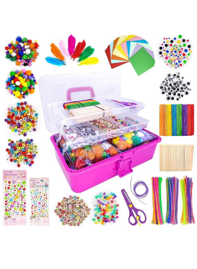 1405 Pcs Art and Craft Supplies for Kids Toddler DIY Craft Art Supply Set Included Pipe Cleaners Pom Poms Feather Folding Storage Box - All in One for Craft DIY Art Supplies Childrens Early Toy - Image 1