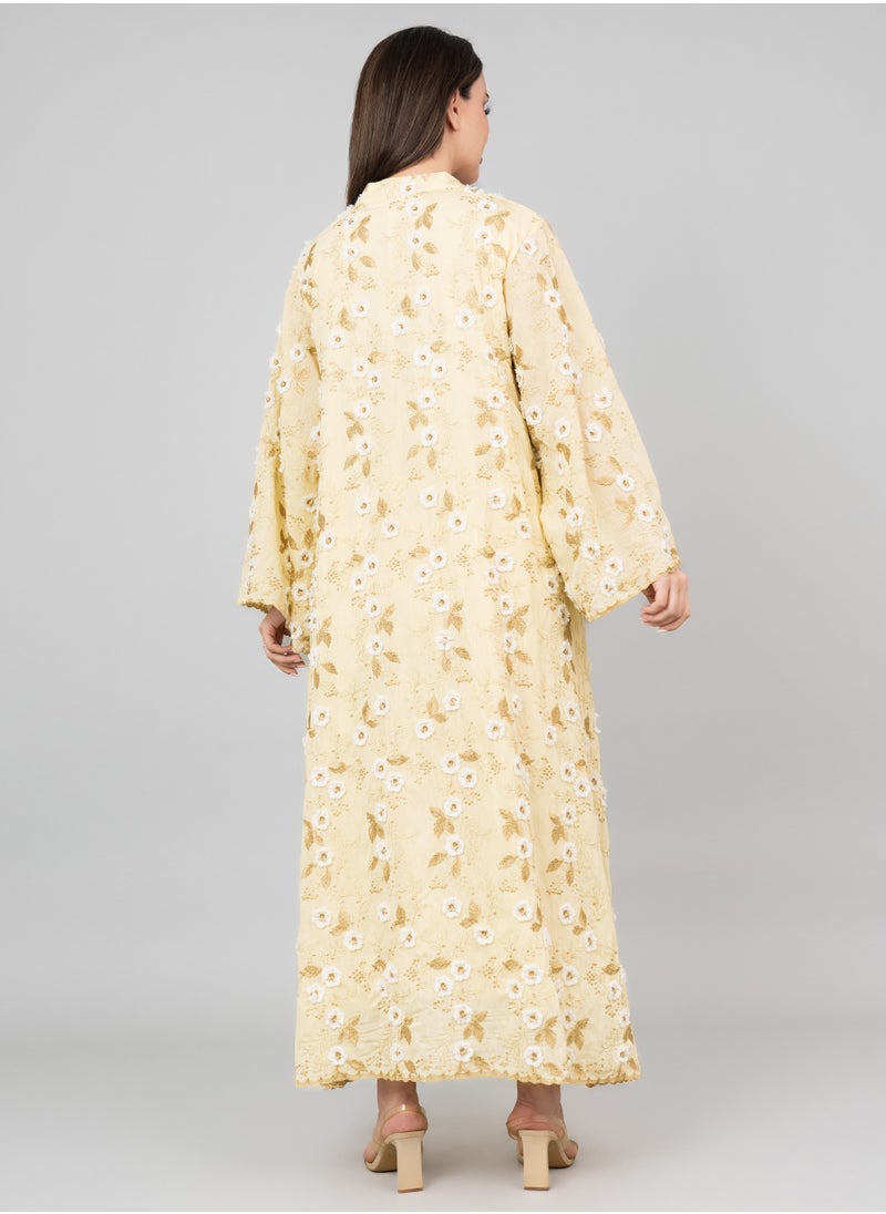 IKKXA Floral Aura Embroidered Jalabiya OMN05 Yellow  - Image 2