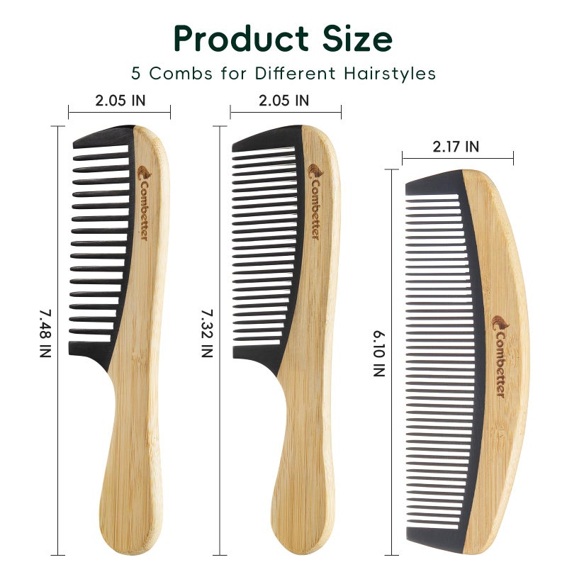 Combetter Bamboo Detangling Comb, Anti Static Comb for Curly, Thick, Think Hair & Beard, Eco-Friendly Durable Bakelite Infused Hair Comb for Women,Men (Wide Tooth with Handle) - Image 4