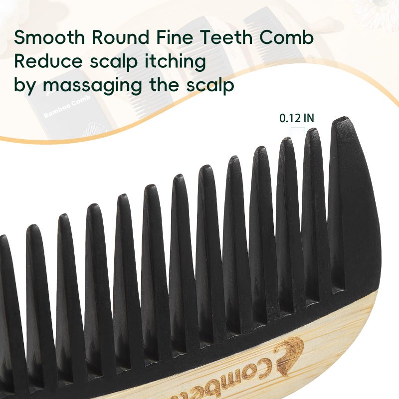 Combetter Bamboo Detangling Comb, Anti Static Comb for Curly, Thick, Think Hair & Beard, Eco-Friendly Durable Bakelite Infused Hair Comb for Women,Men (Wide Tooth with Handle) - Image 3