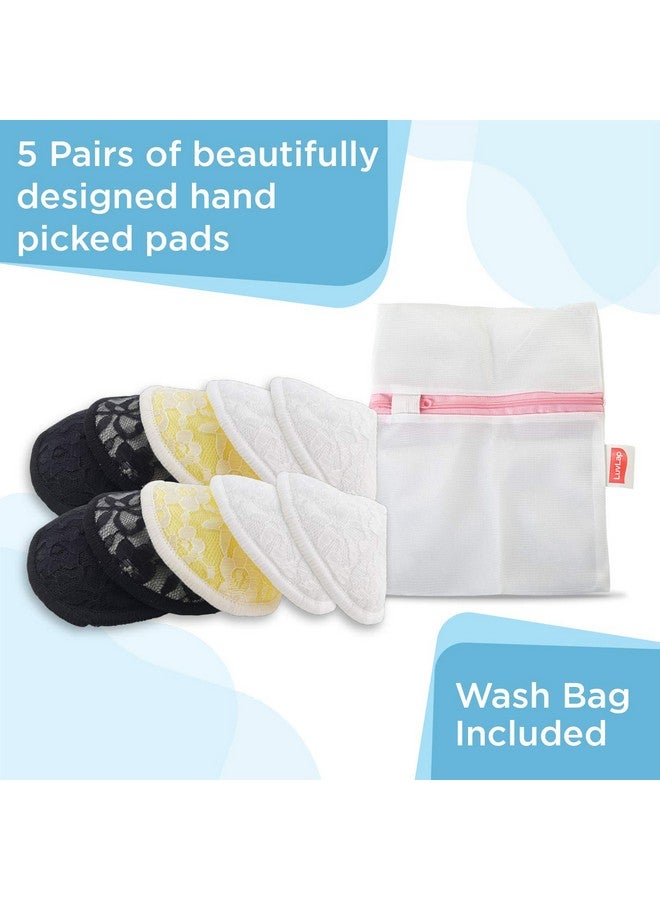 Luvlap LuvLap Natural Bamboo Washable Nursing Breast Pads for Breast feeding mothers, Beautiful Lace Style, Contoured Shape for snug fit, Nipple Pad, Includes Laundry Bag, Super absorption, 10Pc - Image 5