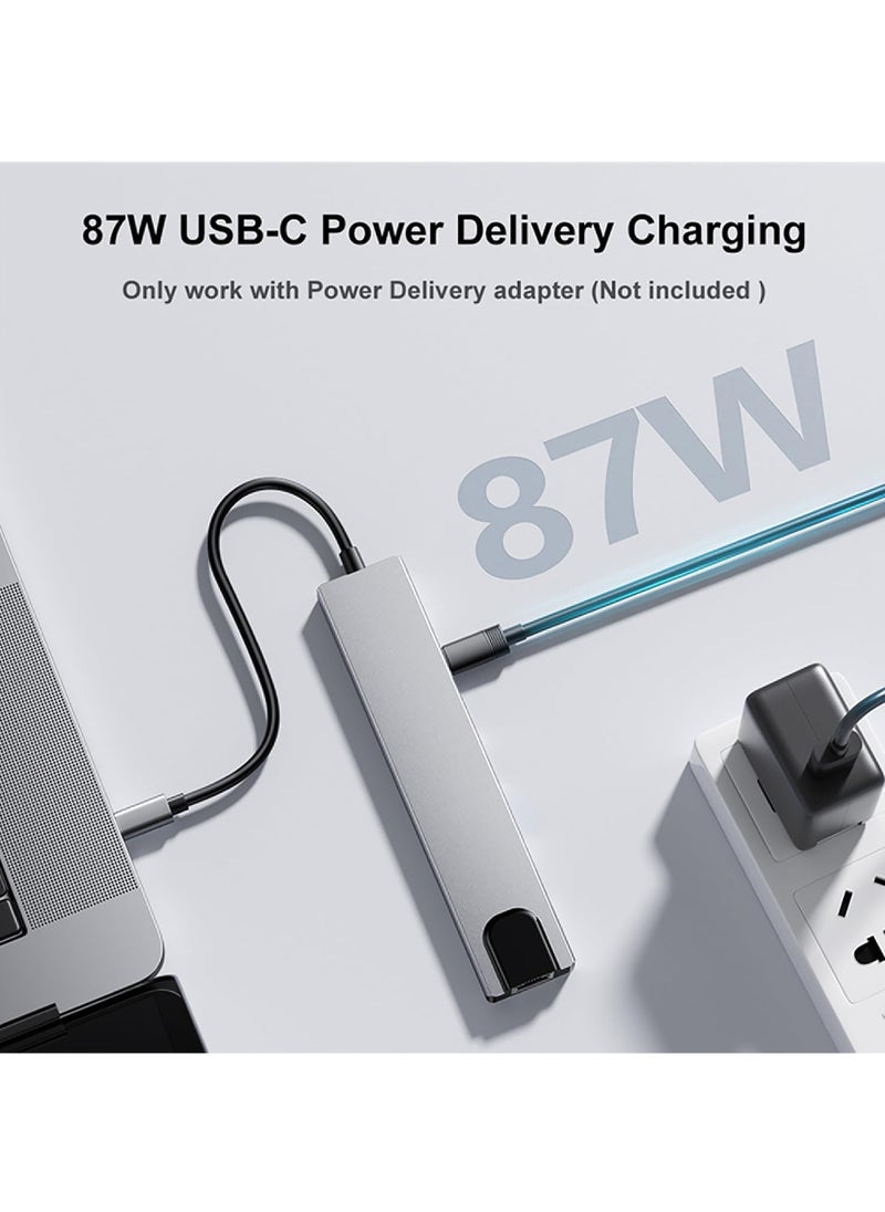Rock Pow - USB C Hub Ethernet HDMI 4K Adapter 8-in-1 Multiport Dock USB-C to RJ45 Ethernet USB 3.0 SD/TF Card Reader 87W PD Charging Port Dongle Compatible with MacBook Pro/Air and Type C Windows Laptop - Image 1