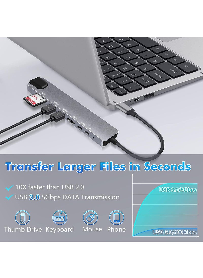 Rock Pow - USB C Hub Ethernet HDMI 4K Adapter 8-in-1 Multiport Dock USB-C to RJ45 Ethernet USB 3.0 SD/TF Card Reader 87W PD Charging Port Dongle Compatible with MacBook Pro/Air and Type C Windows Laptop - Image 1