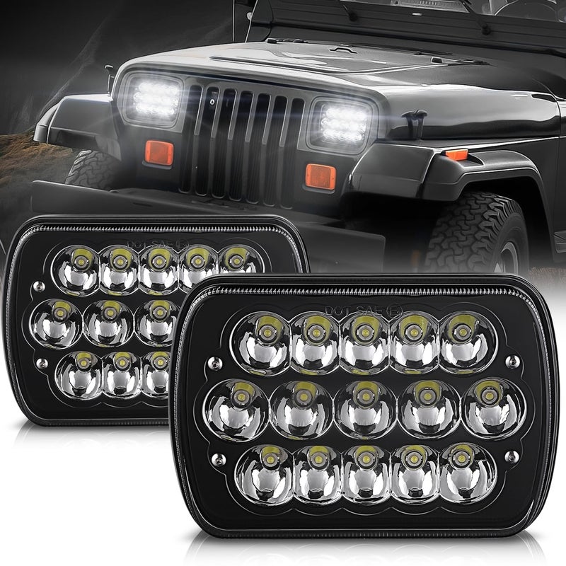 Auto Dynasty H6054 LED Headlight assembly 7x6 5x7 Headlamp Hi/Low Sealed Beam Compatible with Chevy Express Blazer Van GMC S10 C/K Ford E/F Jeep Wrangler YJ XJ CherokeeTruck Van, 5000K Output, Black - Image 1