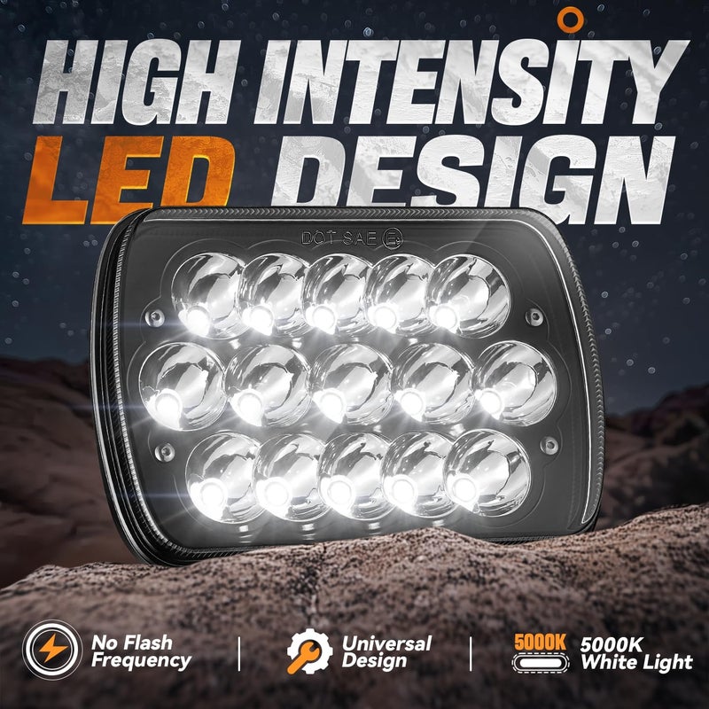 Auto Dynasty H6054 LED Headlight assembly 7x6 5x7 Headlamp Hi/Low Sealed Beam Compatible with Chevy Express Blazer Van GMC S10 C/K Ford E/F Jeep Wrangler YJ XJ CherokeeTruck Van, 5000K Output, Black - Image 2