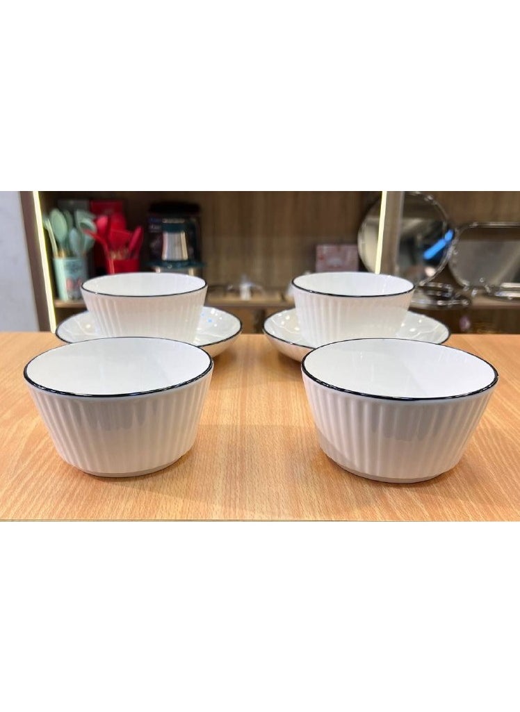 Generic - Porcelain bowl set with a colored frame. The 6-piece set consists of 4 porcelain bowls and 2 large plates. - Image 1