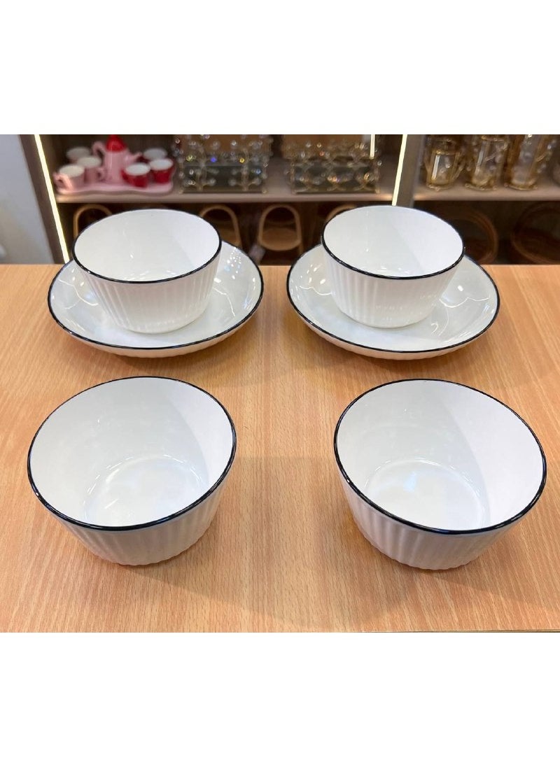 Generic - Porcelain bowl set with a colored frame. The 6-piece set consists of 4 porcelain bowls and 2 large plates. - Image 1