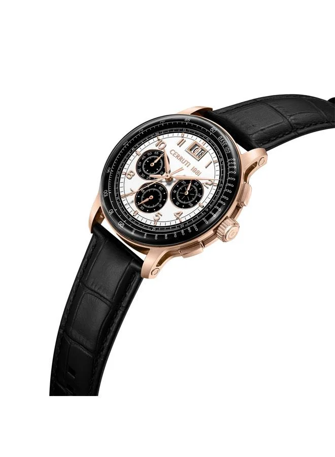CERRUTI 1881 Petroio 43mm White Black Dial Genuine Leather Strap Chronograph Watch For Men