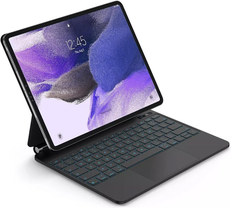 آرترابيت 【عربي إنجليزي】لوحة مفاتيح سحرية لجهاز Samsung Galaxy Tab S10 Lite/S10 FE/S9 FE 10.9" و S11/S9 11"، حافظة لوحة مفاتيح بلوتوث مع حامل عائم مغناطيسي، لوحة لمس متعددة اللمس، إضاءة خلفية بـ 7 أ��وان، أسود - Image 1