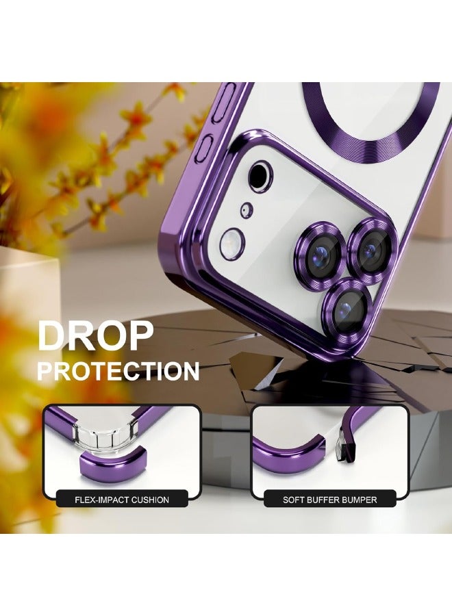 جراب مغناطيسي لهاتف iPhone 17 Pro Max مع واقي شاشة، متوافق مع MagSafe [لا يصفر أبدًا] [حماية من السقوط] واقي كامل لعدسة الكاميرا مع طلاء ناعم وشفاف، جراب هاتف للنساء، أرجواني غامق - Image 5