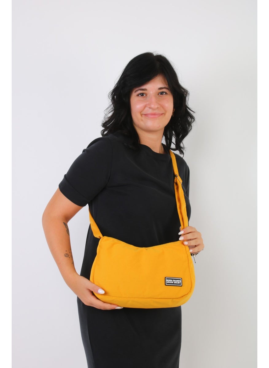 Bijuhome Soobepark Adjustable Shoulder Sports Canvas Fabric Baguette Women's Handbag and Shoulder Bag Mustard  - Image 3