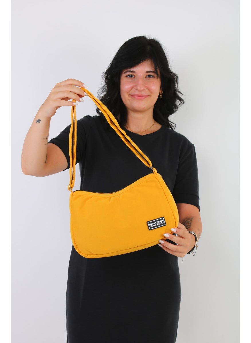 Bijuhome Soobepark Adjustable Shoulder Sports Canvas Fabric Baguette Women's Handbag and Shoulder Bag Mustard  - Image 2
