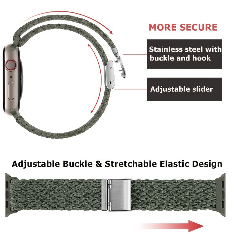 High Quality Elastic Buckle Woven Strap For Apple Watch 38 40 41 42mm S10 S11 Space Grey Classic Stylish Design Compatible With Multiple Sizes Suitable For Men Women - Image 5