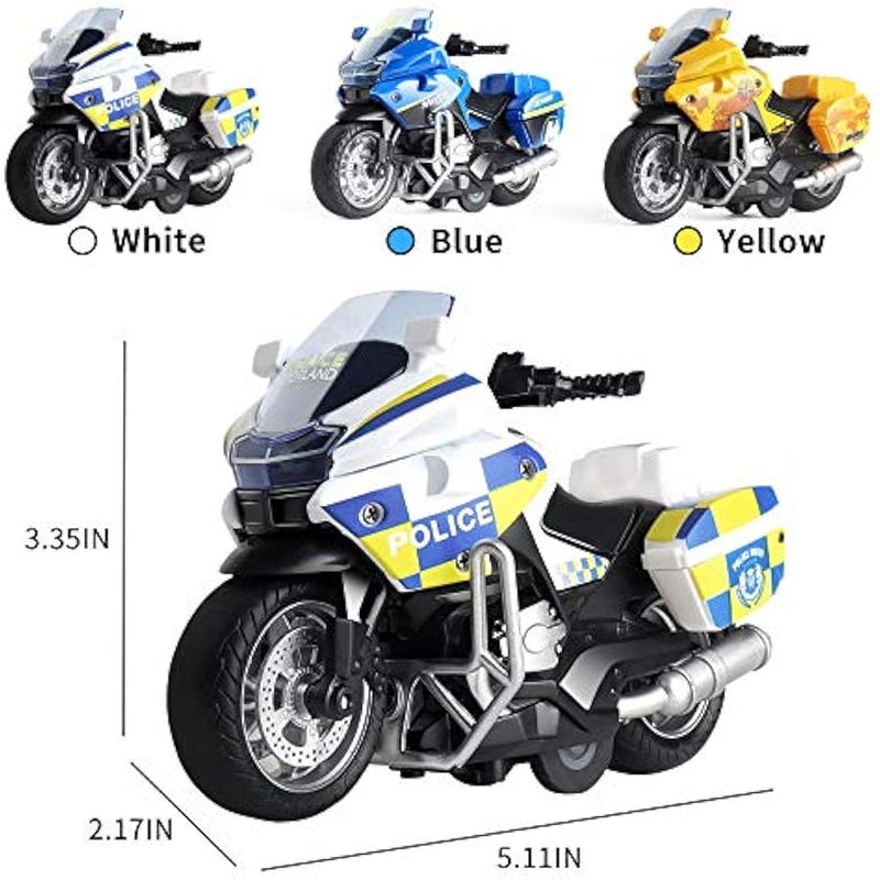 Police Motorcycle Toy - Pull Back Toy Motorcycle with Sound and Light Toy,Toy Motorcycles for Boy,Toys for 3-9 Year Old Boys (Yellow) - Image 3