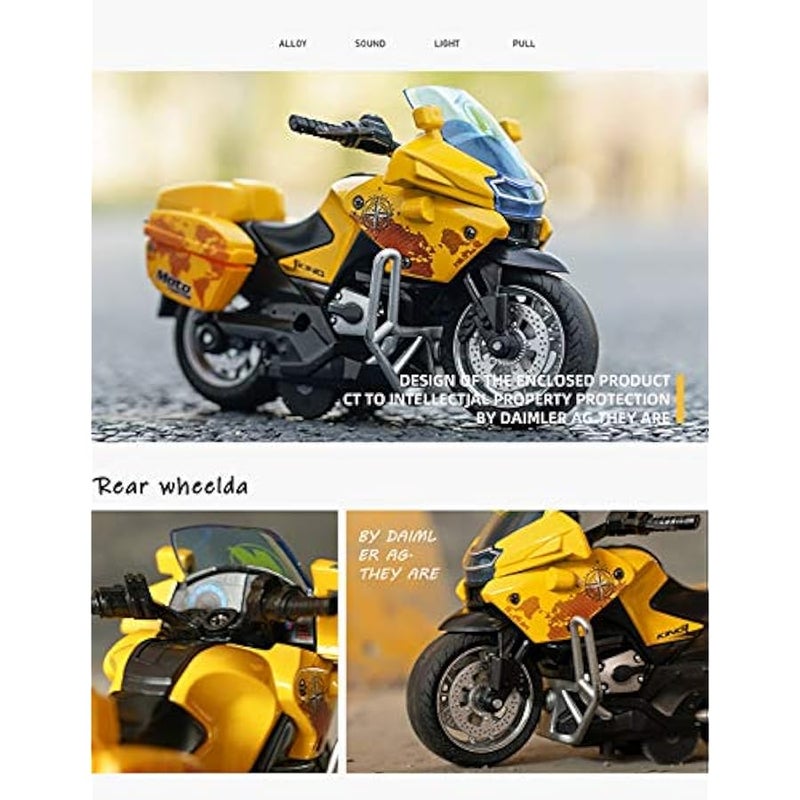 Police Motorcycle Toy - Pull Back Toy Motorcycle with Sound and Light Toy,Toy Motorcycles for Boy,Toys for 3-9 Year Old Boys (Yellow) - Image 4