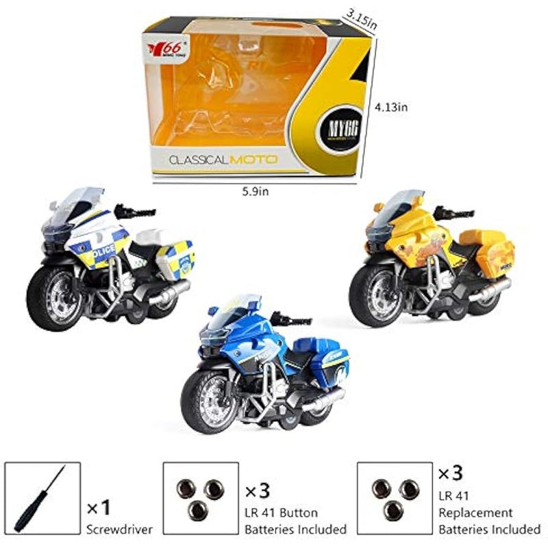 Police Motorcycle Toy - Pull Back Toy Motorcycle with Sound and Light Toy,Toy Motorcycles for Boy,Toys for 3-9 Year Old Boys (Yellow) - Image 2