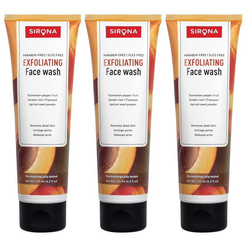 Sirona Exfoliating Natural Face Wash for Men Women 125 ml Pack of 3 - Image 1